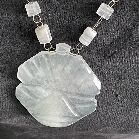 Vintage Etched White Agate Stone Pendant Necklace Carved - Picture 2 of 6